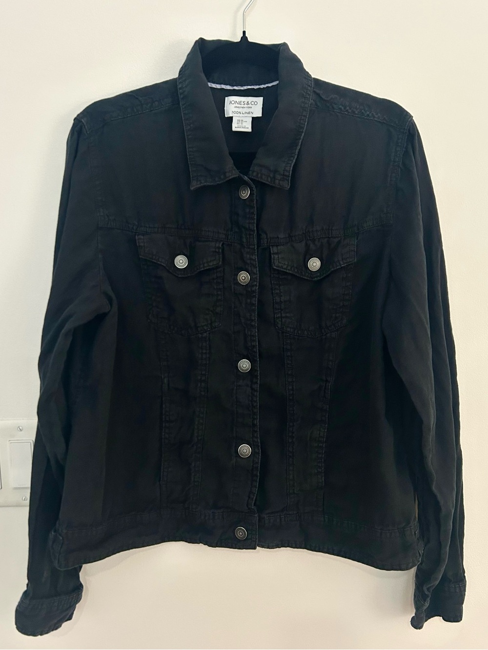 Jones New York XL 100% Linen Trucker Jacket Washed Black Coastal Minimalist